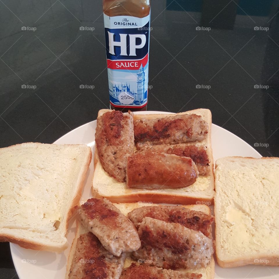 hp sauce sausage sarnie. living in Australia i miss a good sandwich with brown sauce