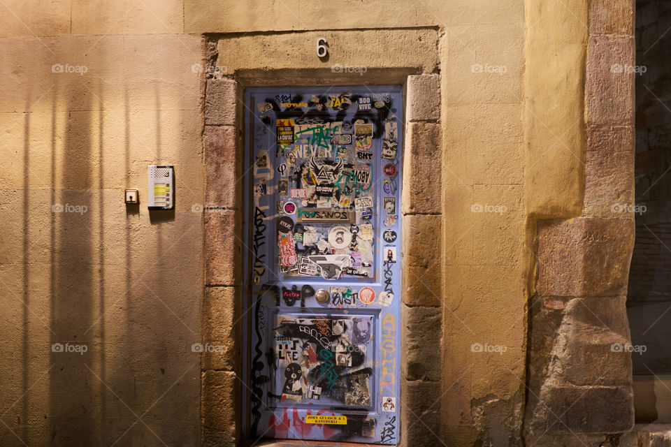 Blue door on a stone wall