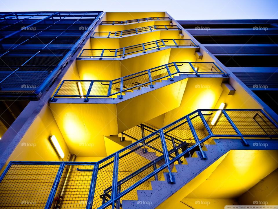 Yellow Stairs blue building