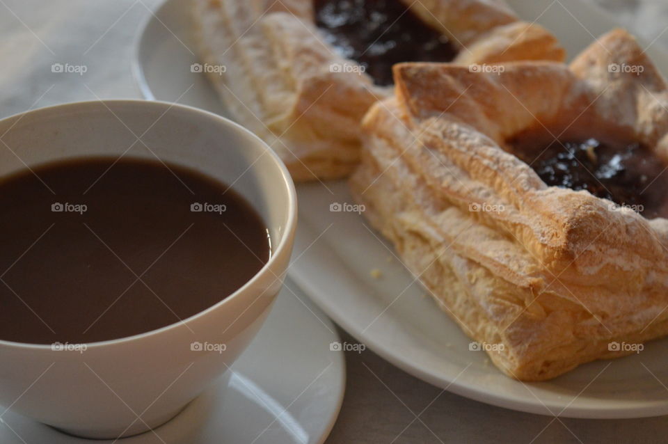 Close-up of tea and puff pastry