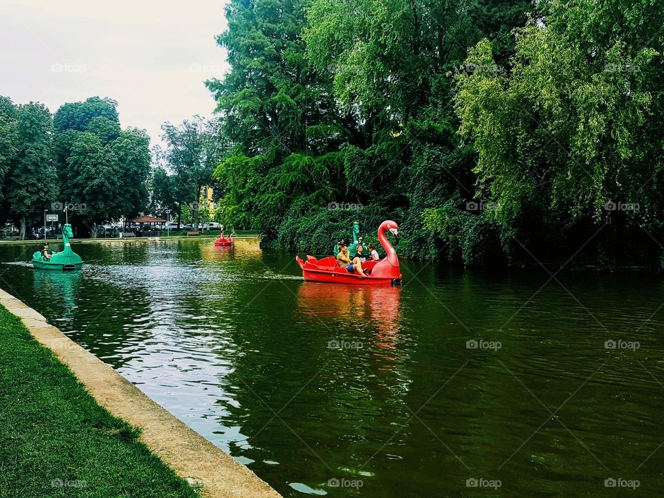 by boat on the lake