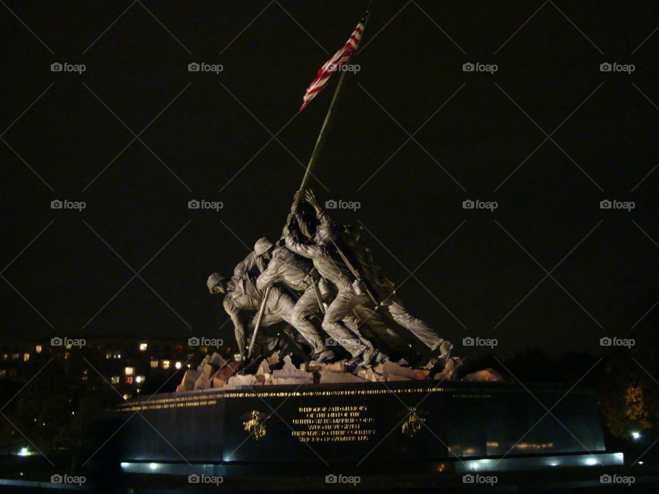 Iwo Jima Memorial at night