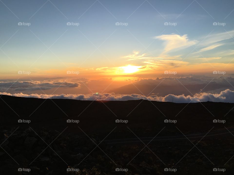 Silhouette of a mountains at sunset