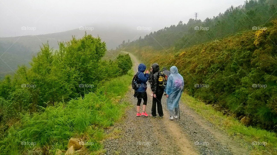 Caminho de Santiago, Spain. Hiking in a rainy day