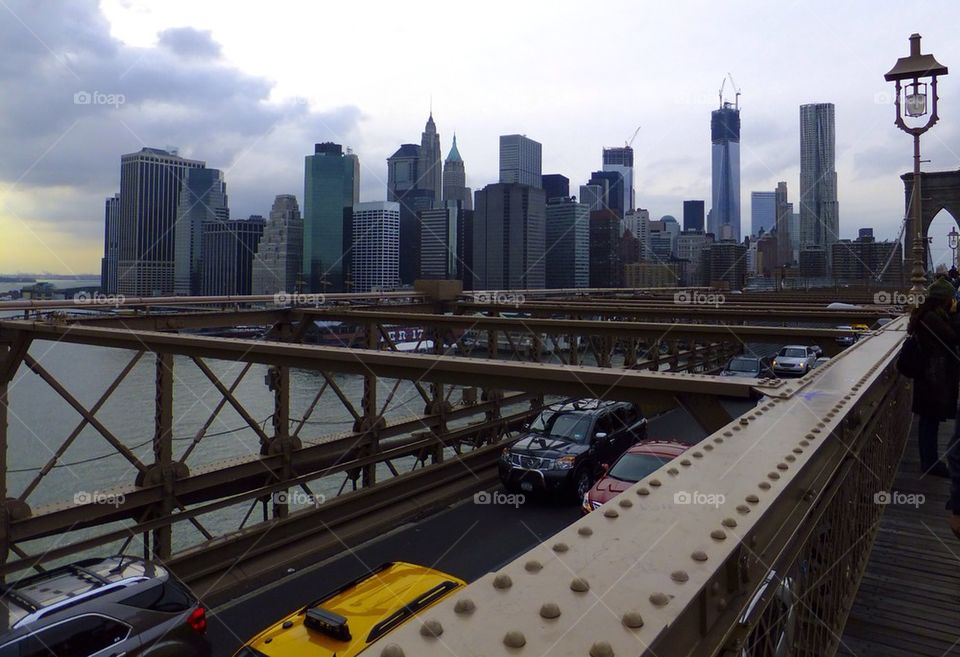 NEW YORK CITY BROOKLYN BRIDGE VIEW OF WTC ONE