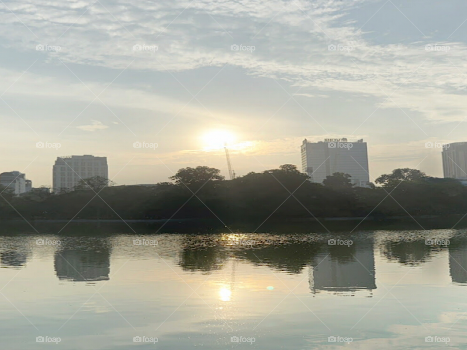 A small root of Hoan Kiem Lake in Hanoi on the sunset afternoon