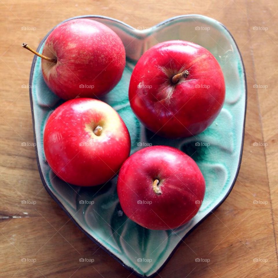 High angle view of apple on table