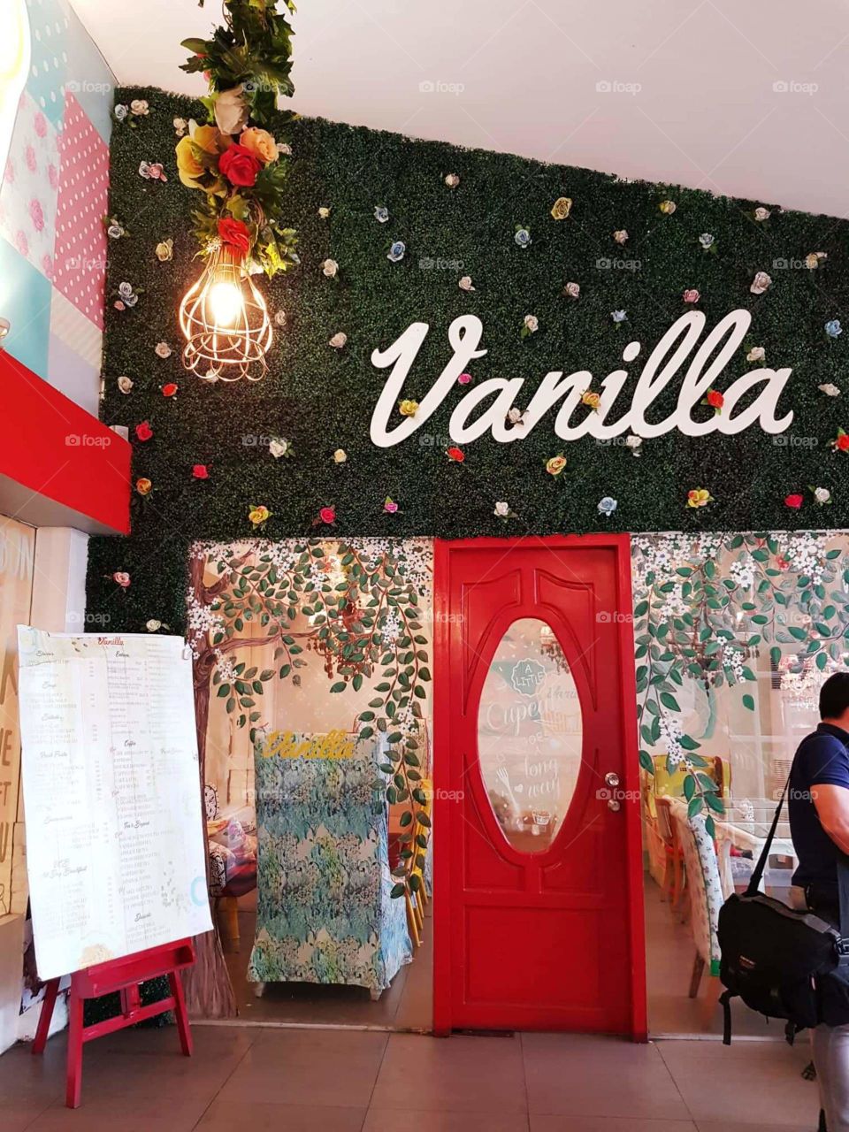 Door entrance of classy Vanilla resto in Philippines.