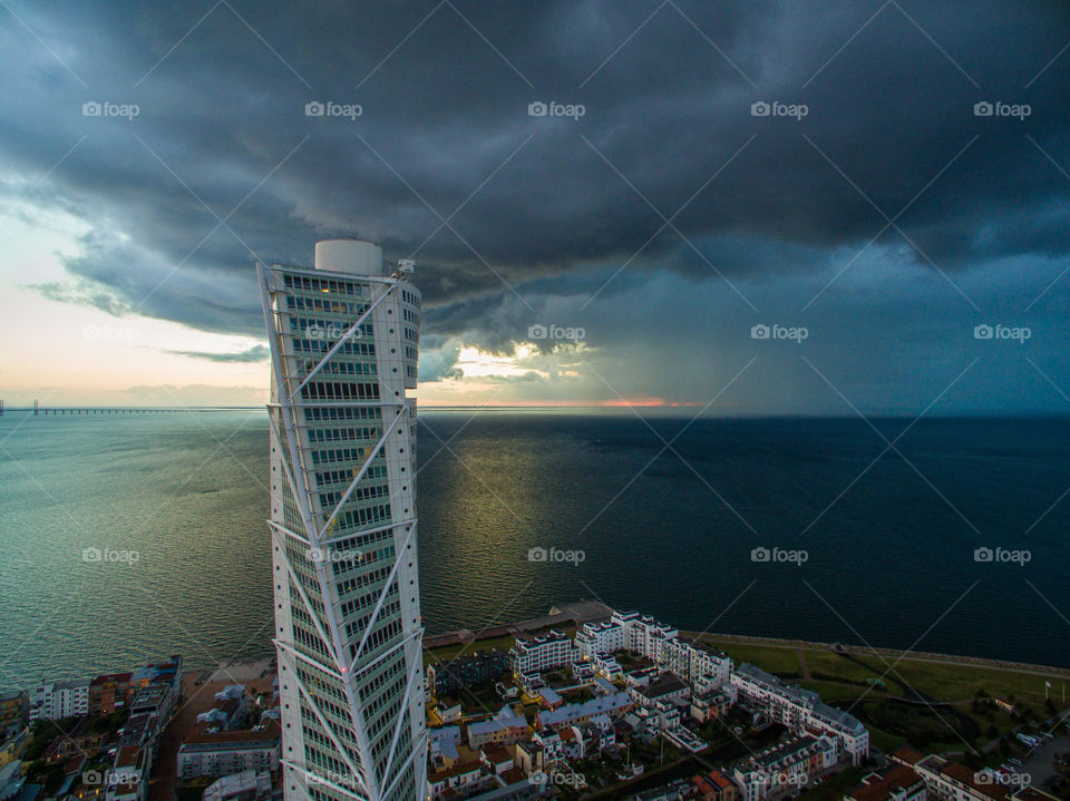 Storm at skyscraper Turning Torso in Malmö Sweden.