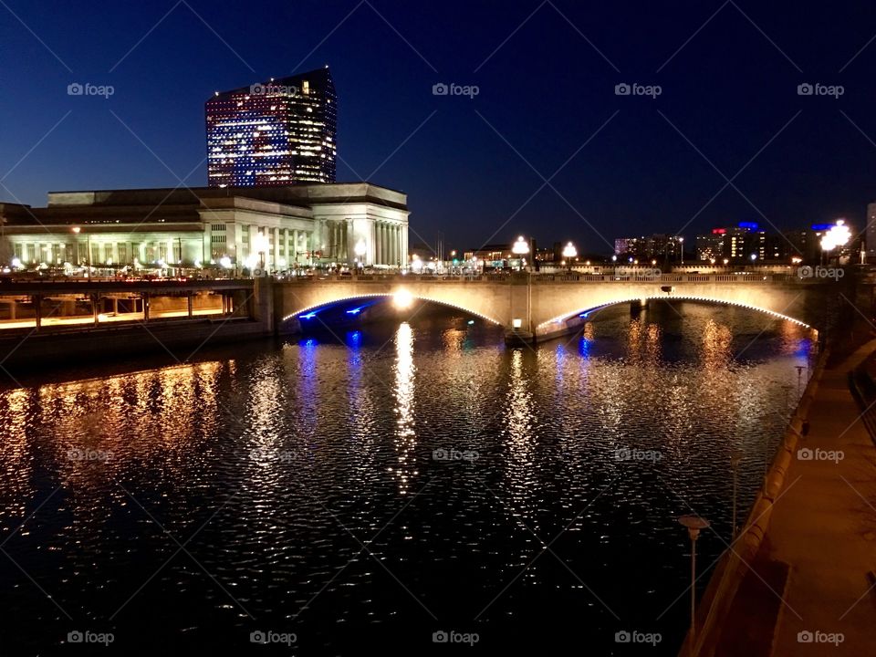 View bridge and Illuminated building at night