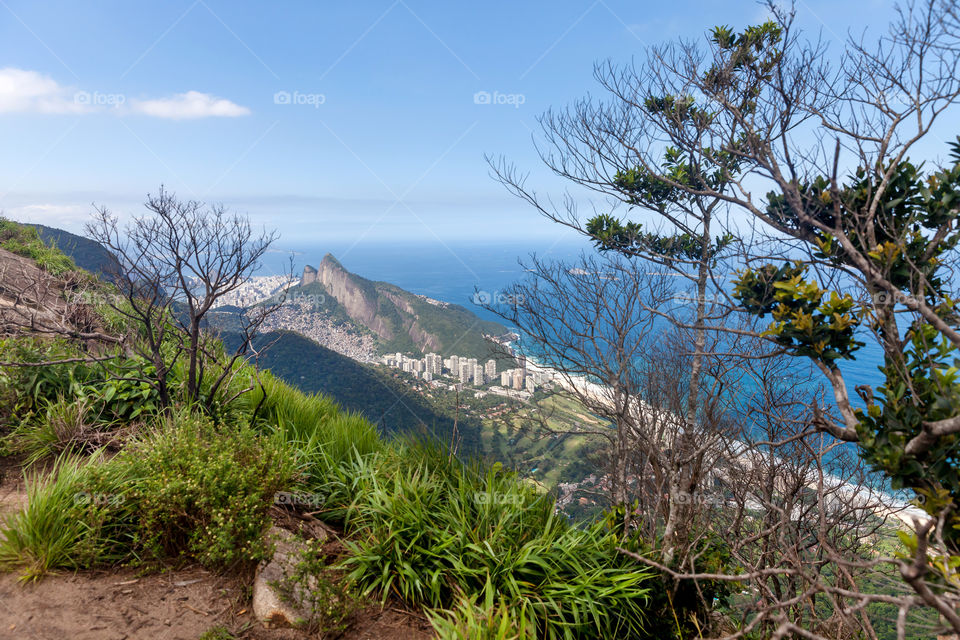 Beautiful landscape from the top of the mountain in Rio de Janeiro in Brazil