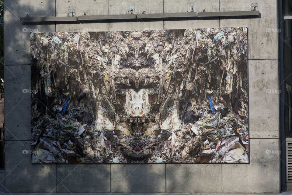 Trash art downtown Toronto water front harbor 