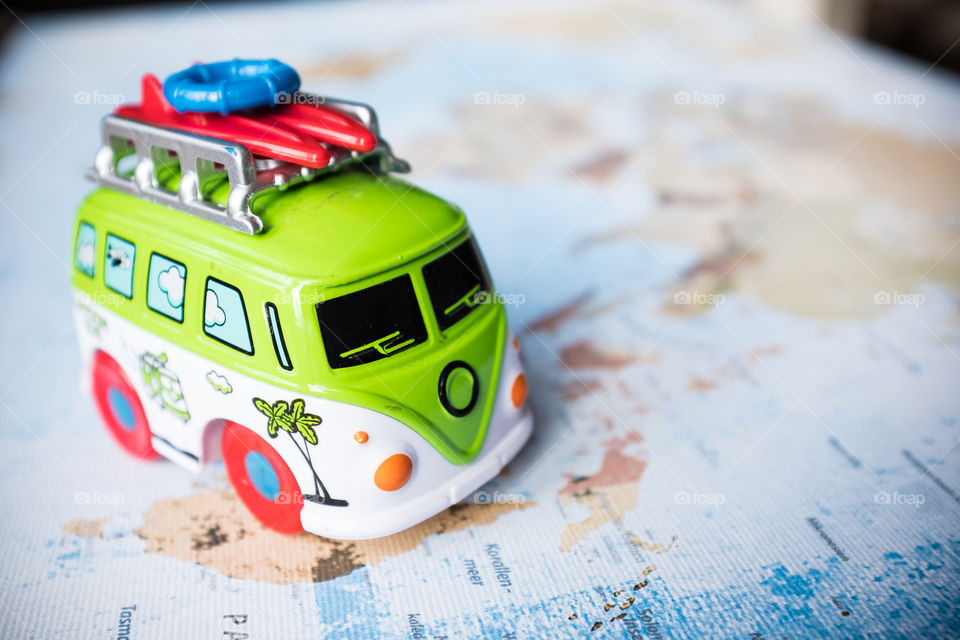 Toy car on map for making travel plans