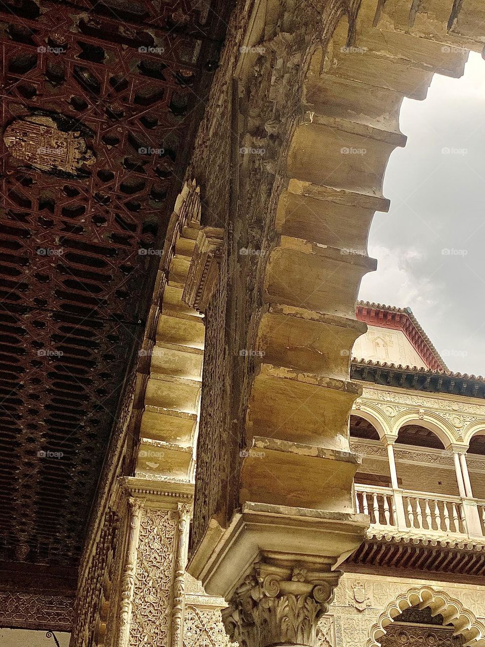 Architecture ornate moorish detail to courtyard buildings Spain