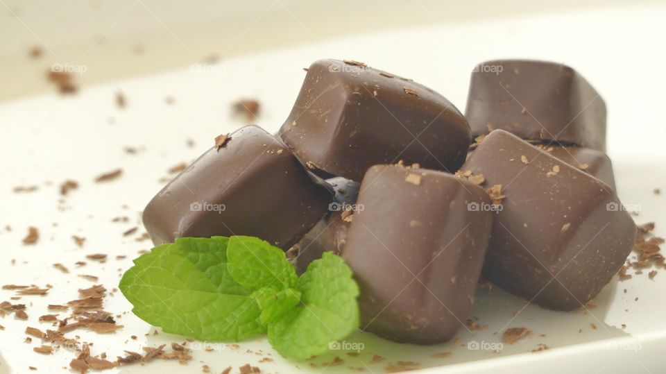 High angle view of chocolate with mint