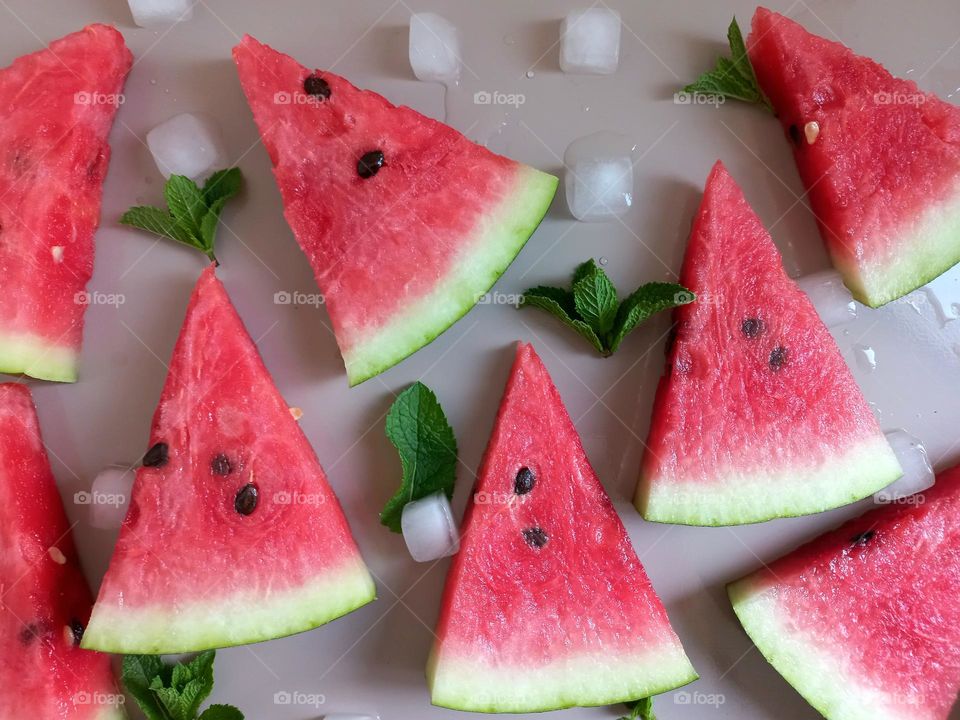 triangular slices of watermelon.