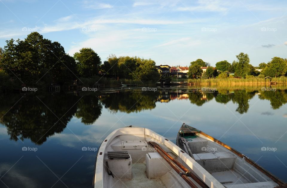 boats on the lake in olshtyn, poland