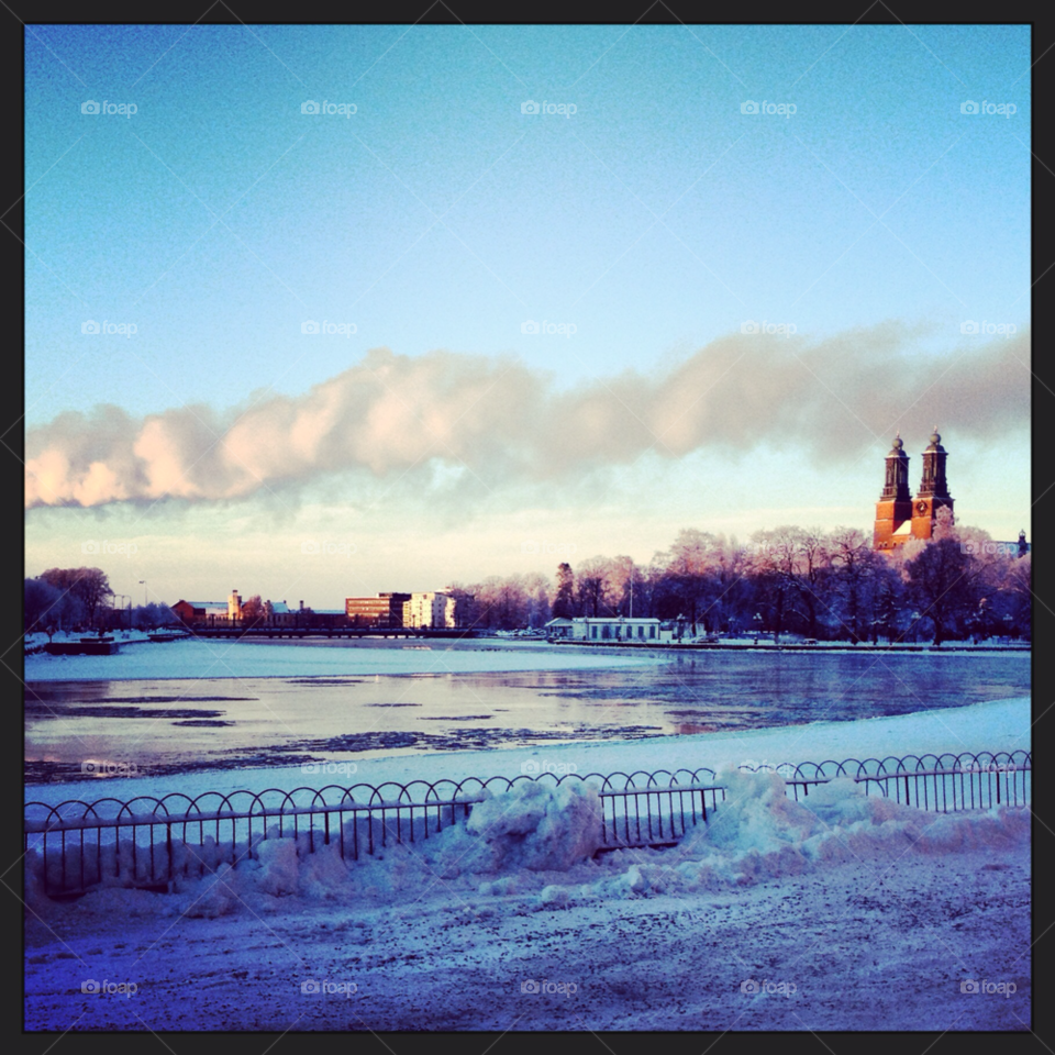 sweden snow church river by lollohenrik