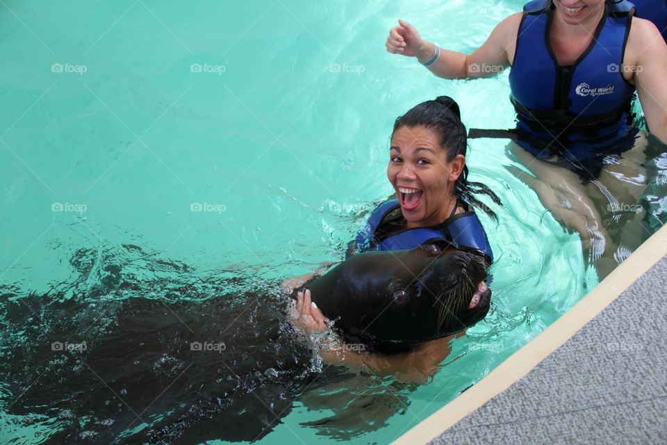 Sea lion hug