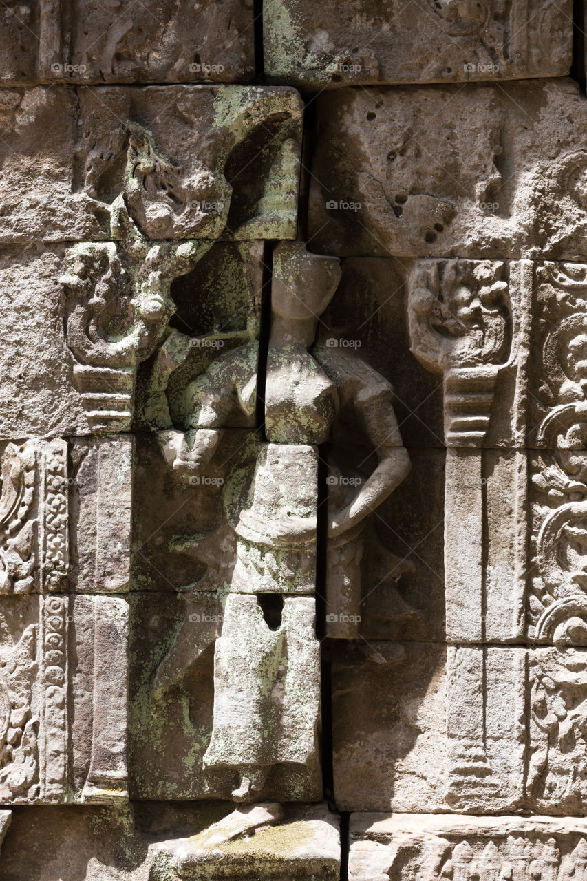 Carving inside Ta Prohm temple in Siem reap Cambodia 