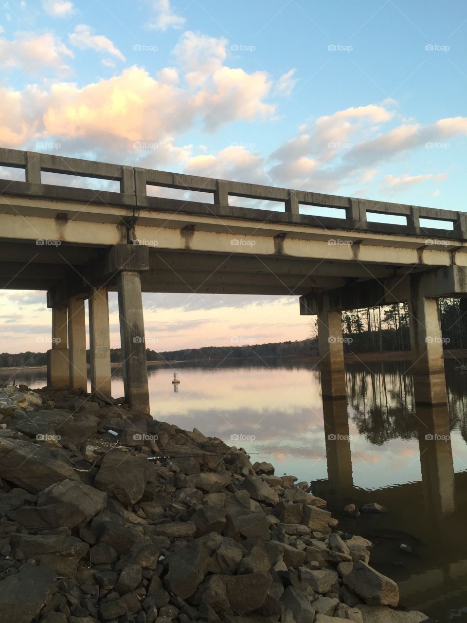 West Point Lake sunset under bridge.