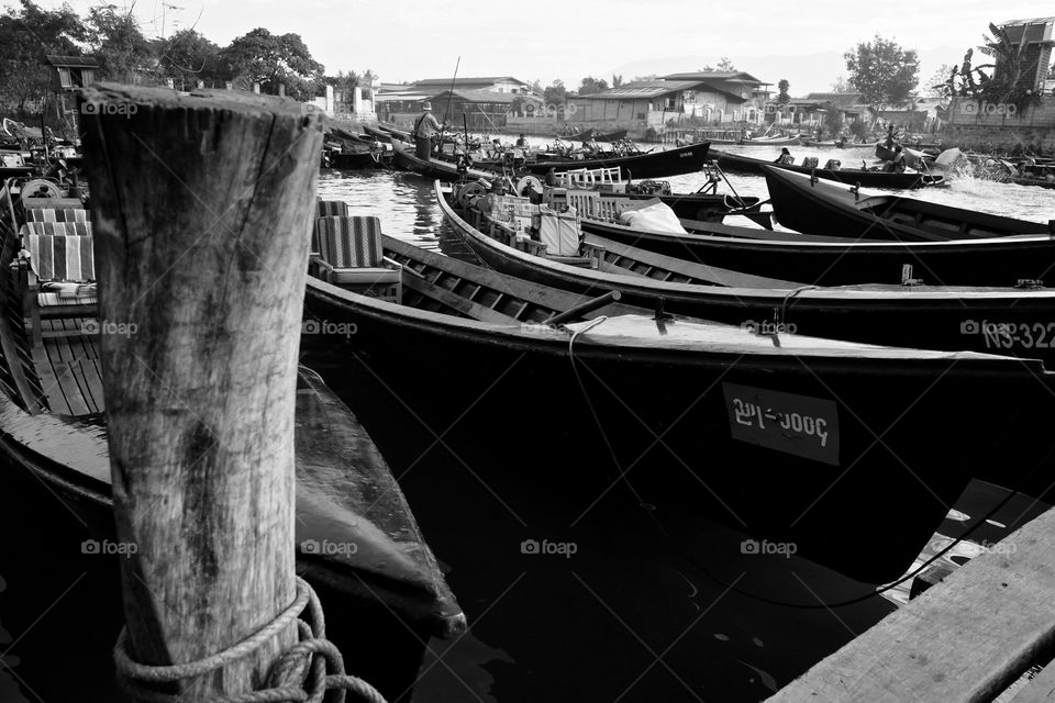 Black and white boats