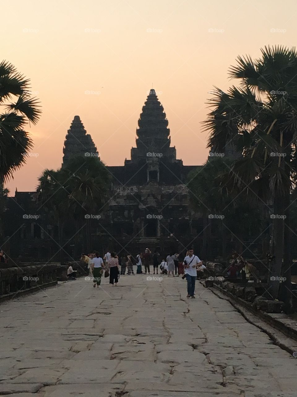 The entrance of Angkor wat at sunset 