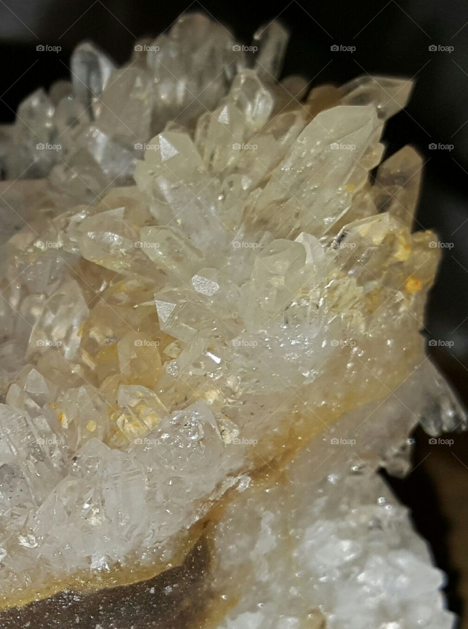 Citrine crystals and clear quartz crystals, all natural