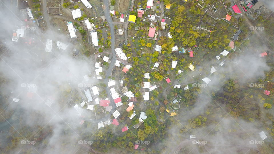 village from above the clouds