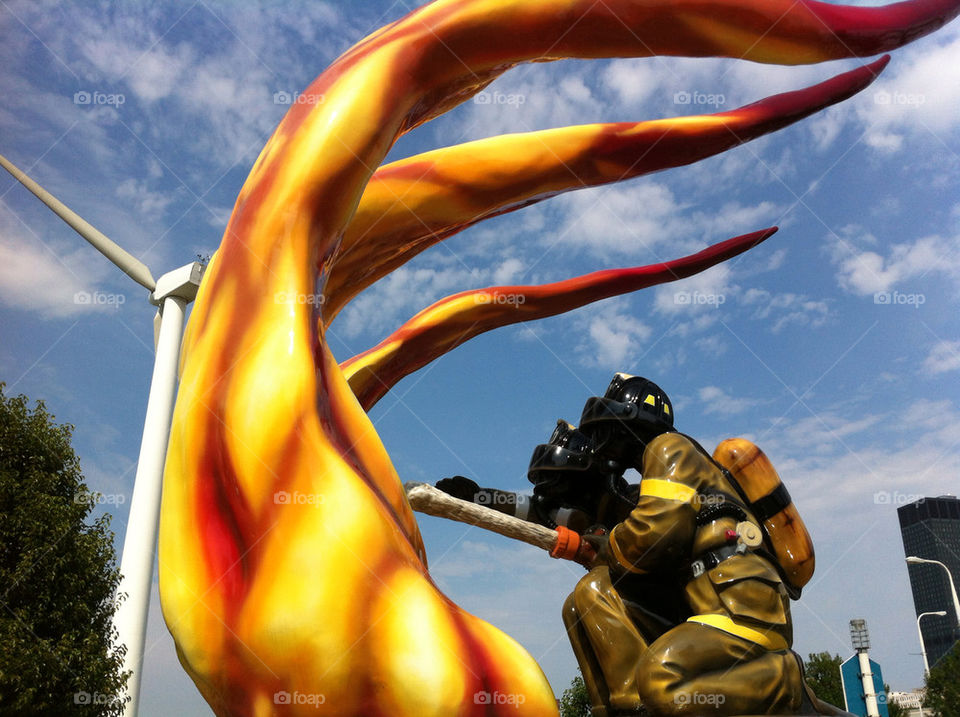 statue colorful firefighters intense by evesevere