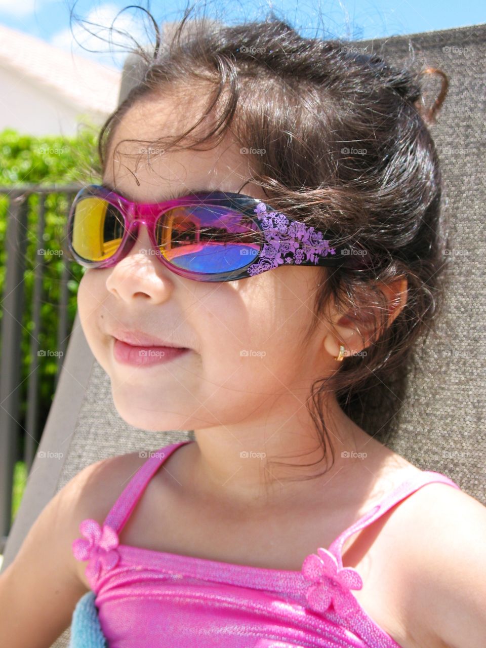 Close-up of girl wearing goggles