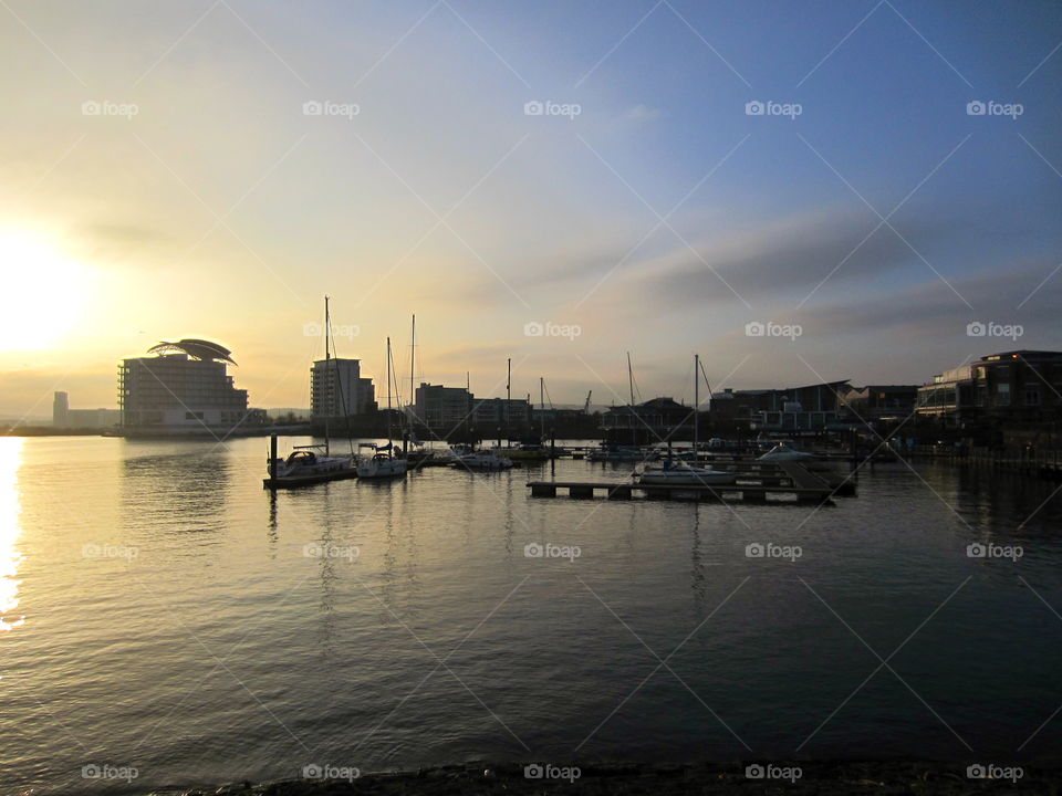 Water, Sunset, City, No Person, River