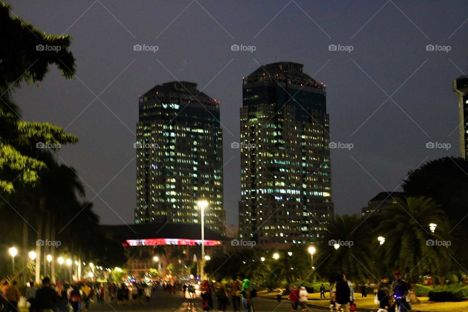 two towers view from the inside of Monas ( National Museum Area).