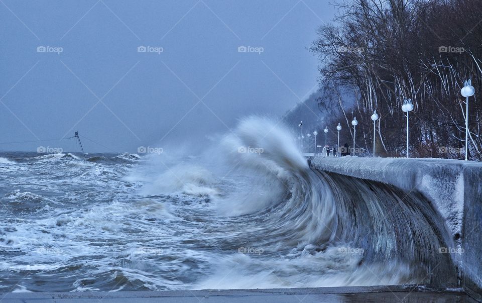 water in motion during storming waves on the Baltic sea in Poland