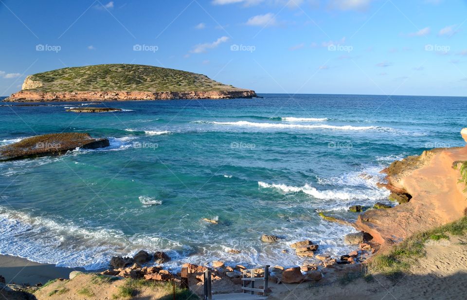 Cala Conta beach in Ibiza, Spain. Landscape of Cala Conta also named Cala Comte