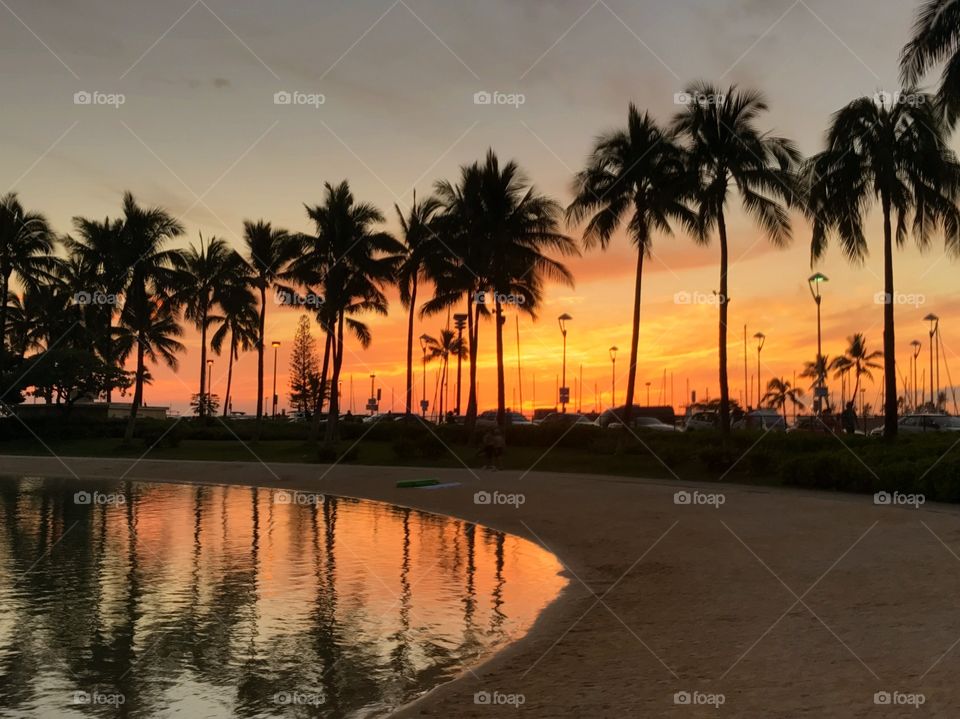 Sunset on Waikiki Beach 
