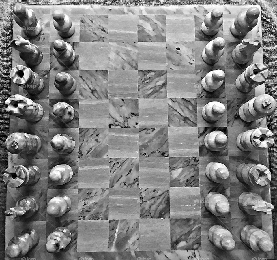 beautiful marble chess board ready for play