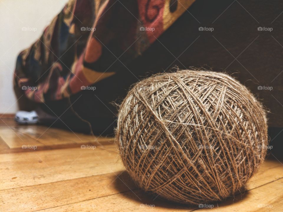 a ball of woolen thread for knitting from hemp