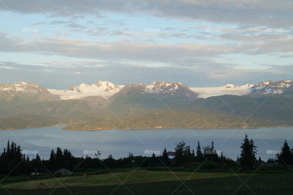 Landscape view of mountains at lake