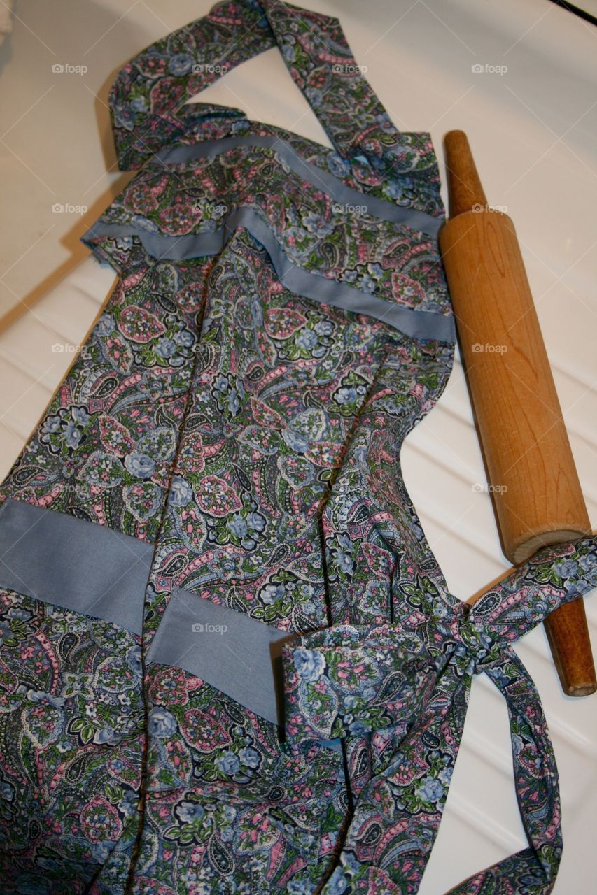Vintage Apron . Vintage style apron on a 1950's cabinet. 