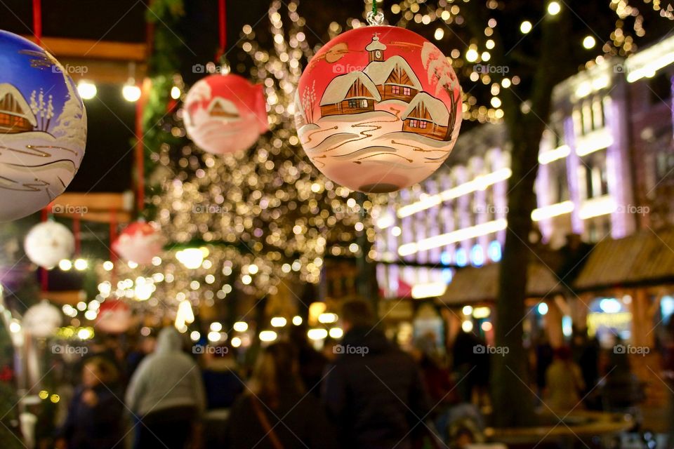 Christmas decorations at a Christmas market 