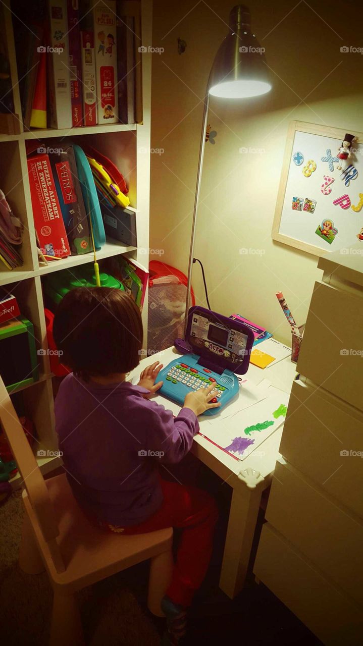 Julia working on computer