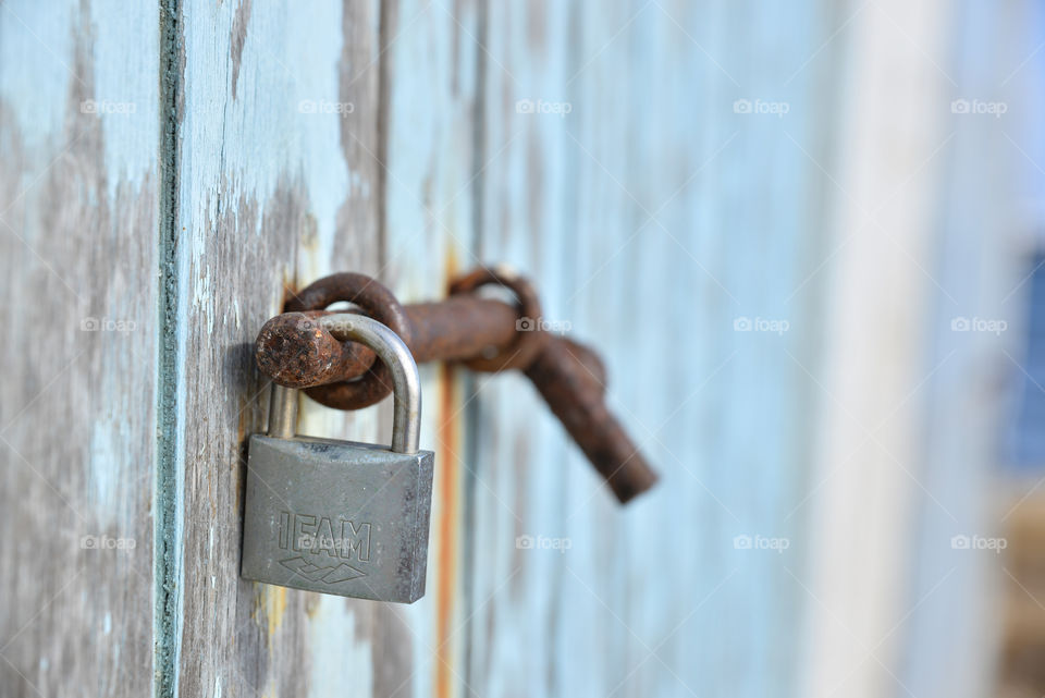 Lock on an old wooden door