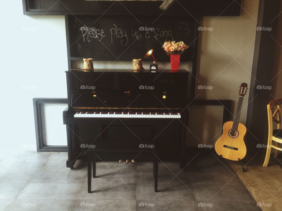 Black beautiful piano and guitar 