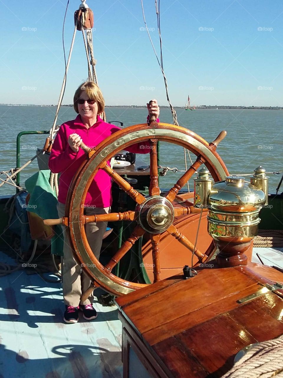 happy boat sailing lady
