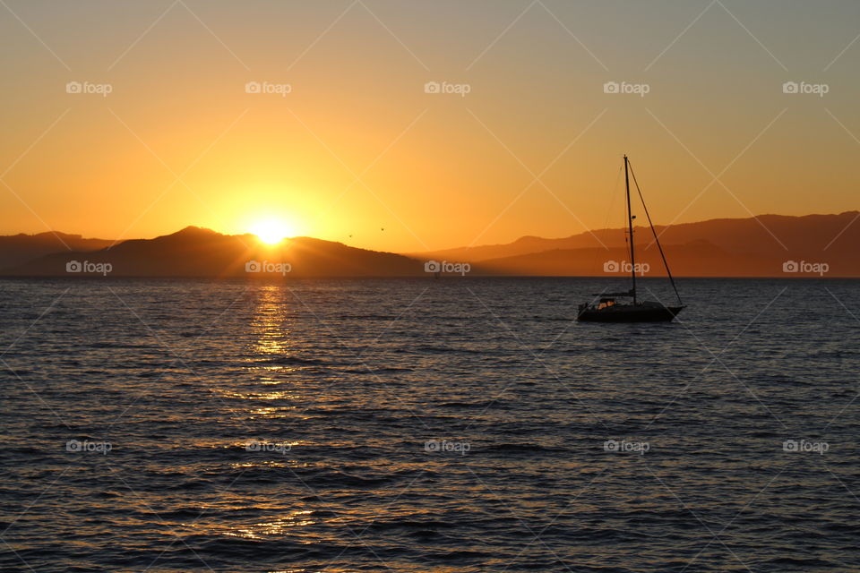 Sunset, Water, Dawn, Sea, Sailboat
