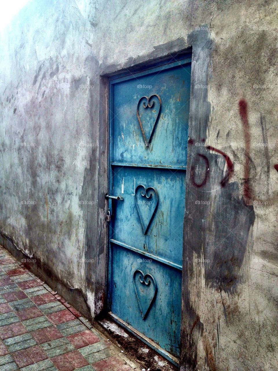 High angle view of old door