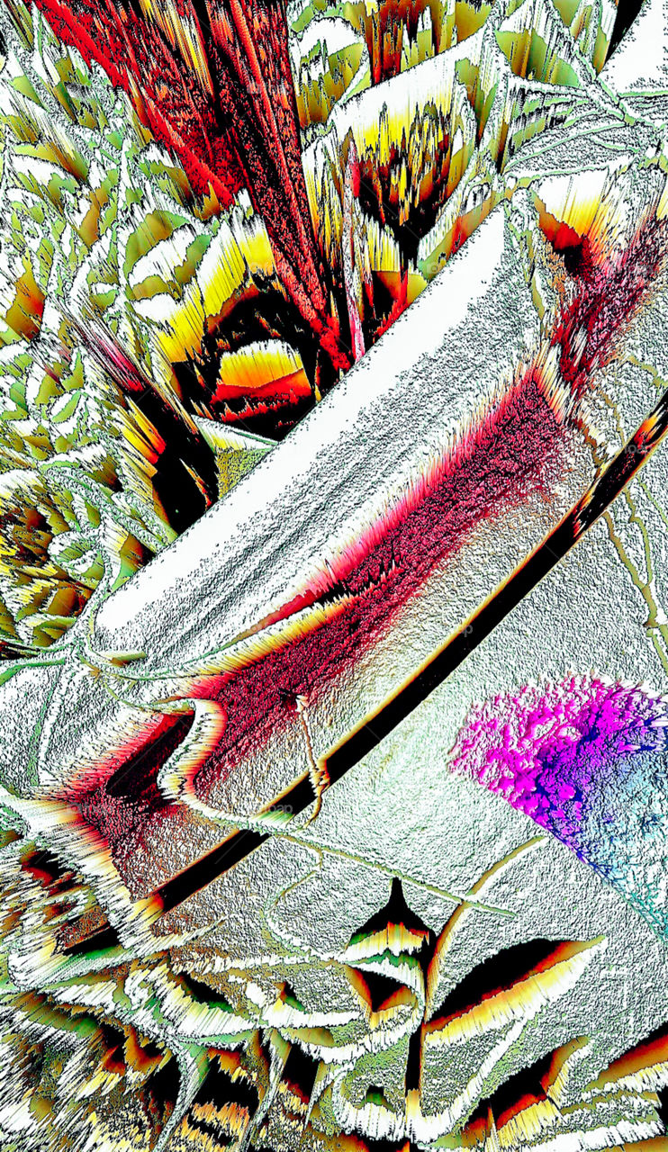 flowers in a colorful broken pot with Spanish Moss