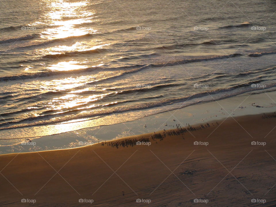 High angle view of beach at sunrise