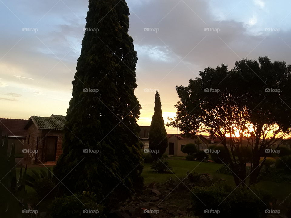 A beautiful display of sunset and the cloudy weather conditions.